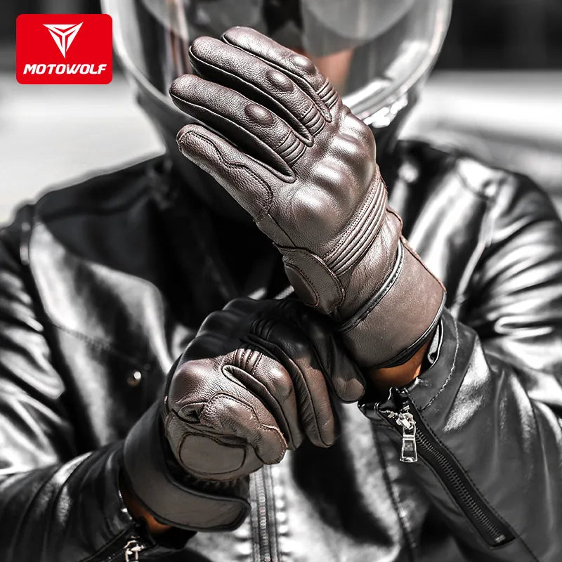 Real Leather Motorcycle Gloves Waterproof Windproof Winter Warm Summer Breathable Touch Operate Guantes Moto Fist Palm Protect