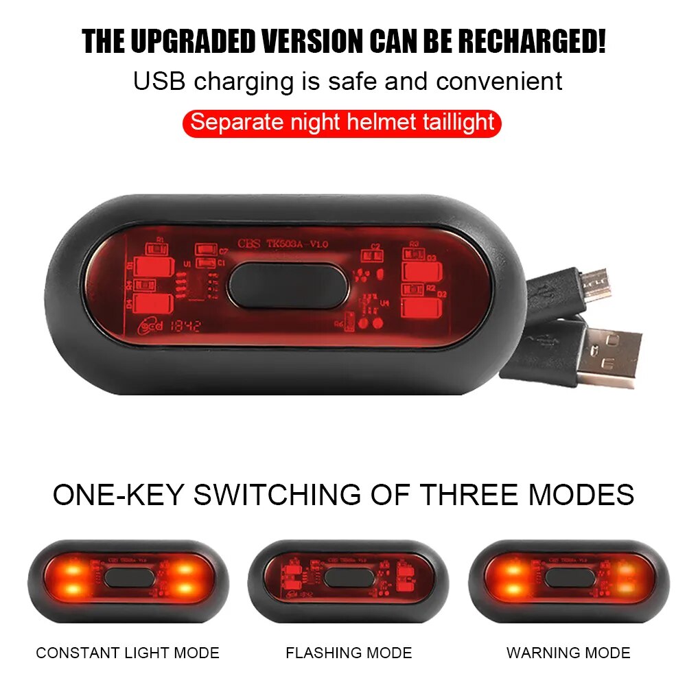 Motorcycle Helmet LED Warning Light USB Charge Bike Night Safety Signal Light Tail Lamp Waterproof Riding Helmet Flash lamp F