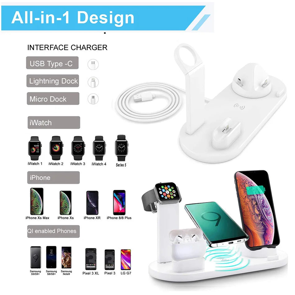 30W 7 in 1 Wireless Charger Stand Pad For iPhone 14 13 12 11 XR Apple Watch Airpods Pro iWatch 8 7 6  Fast Charging Dock Station