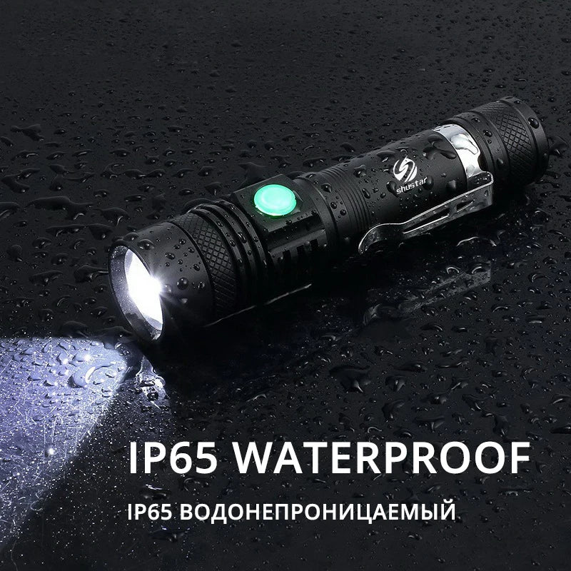 Ultra Bright LED Flashlight With XP-L V6 LED lamp beads Waterproof Torch Zoomable 4 lighting modes Multi-function USB charging