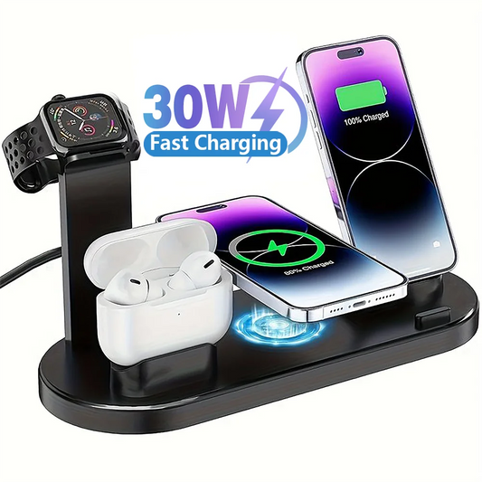 30W 7 in 1 Wireless Charger Stand Pad For iPhone 14 13 12 11 XR Apple Watch Airpods Pro iWatch 8 7 6  Fast Charging Dock Station