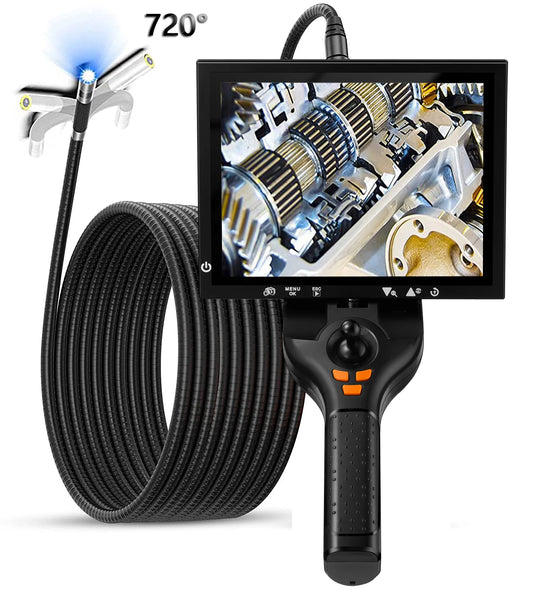 720° 4-Way Rotation Articulating Borescope IP67 Probe Automotive Endoscope Inspection Camera  8 Adjustable LED Light 8in display